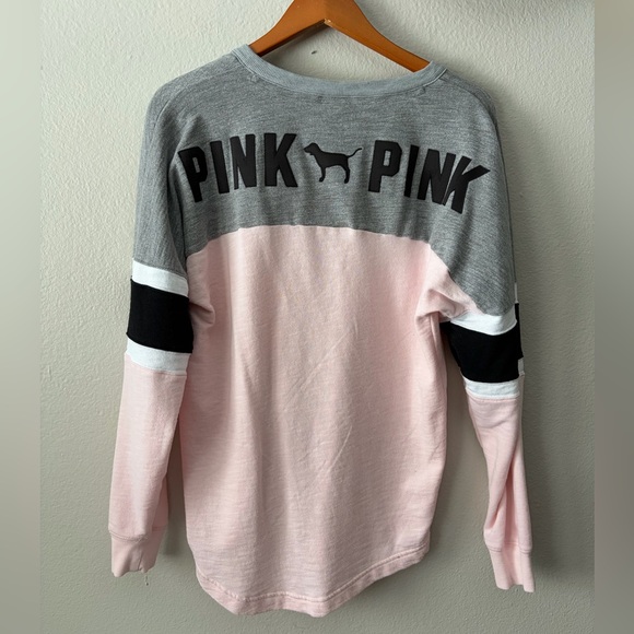 PINK Victoria's Secret Hockey Style Lace-Up Top Pink Gray Black Women’s Medium - Picture 3 of 7